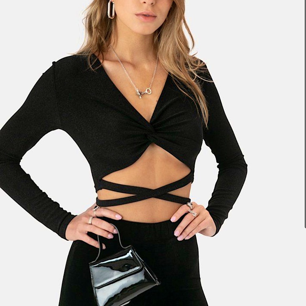 Sparkly wrap around Long Sleeve Crop Top!!